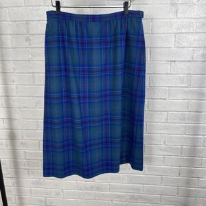 Pendleton Virgin Wool Straight Midi‎ Skirt Blue Plaid Womens 16 Old Money Preppy